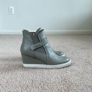 Linea Paolo Grey Leather Wedge Bootie